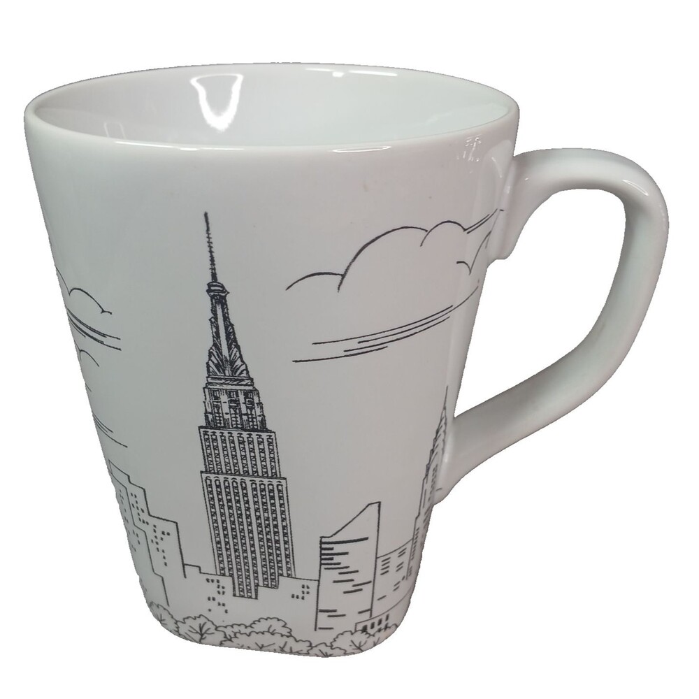 222 Fifth City Scenes Coffee Tea Mug Cup New York City White & Black Stoneware